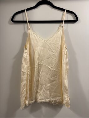 Anthropologie Cream Lace-Trim Slip Cami